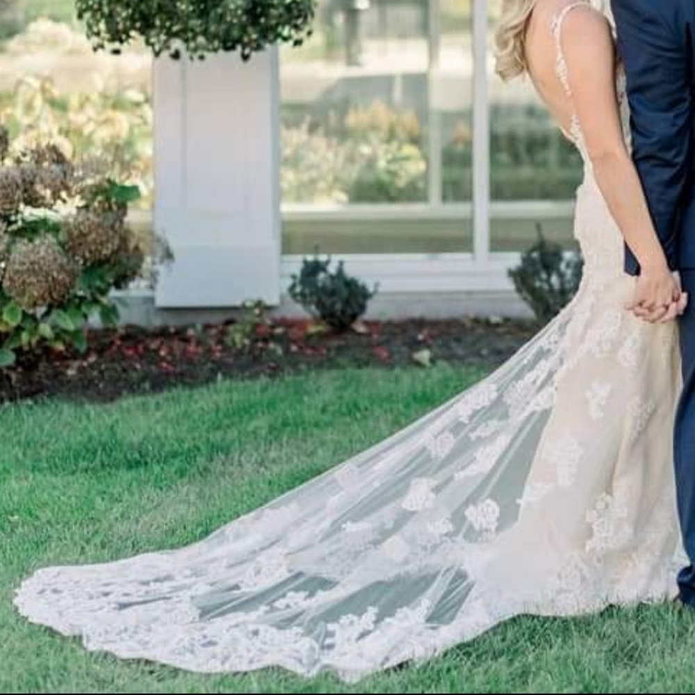 Stella York Lace Wedding Dress in White and Cream